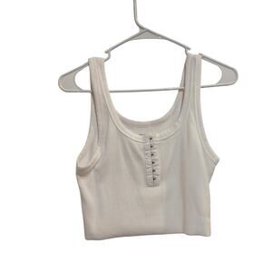 Aerie Sleeveless Soft Ribbed Crop Casual  Scoop Neck Tank Top Summer White Large